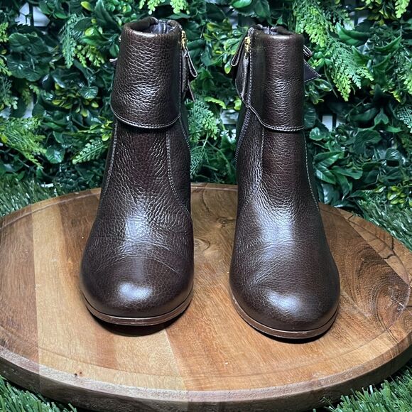 KATE SPADE NEW YORK Bootie Women 9 1/2 Brown Lanise Bow Back‎ Leather Ankle 1839 - Picture 7 of 13